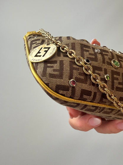 Fendi Zucchino Crystal & Charm Chain Shoulder Bag