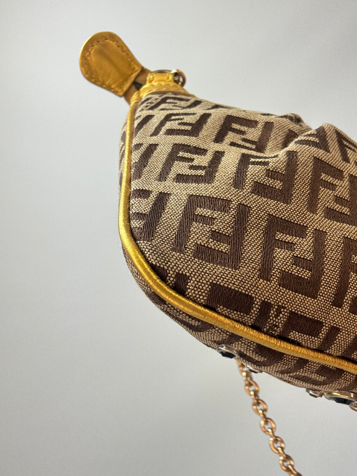 Fendi Zucchino Crystal & Charm Chain Shoulder Bag