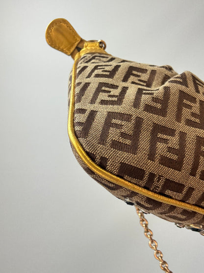 Fendi Zucchino Crystal & Charm Chain Shoulder Bag