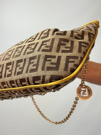 Fendi Zucchino Crystal & Charm Chain Shoulder Bag