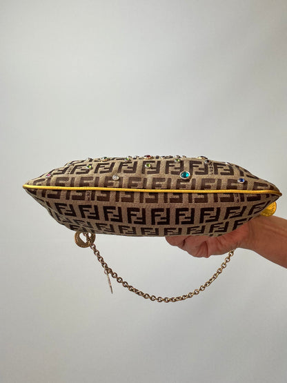 Fendi Zucchino Crystal & Charm Chain Shoulder Bag