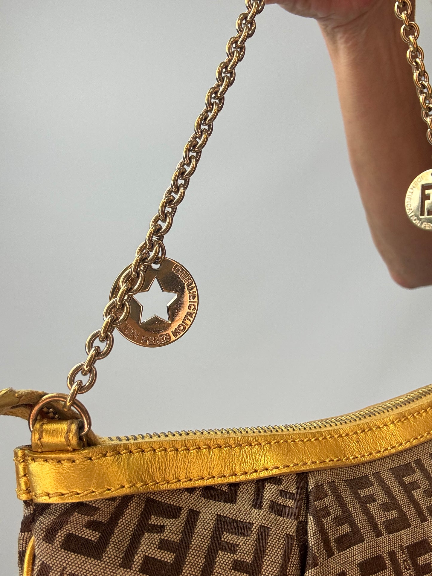 Fendi Zucchino Crystal & Charm Chain Shoulder Bag