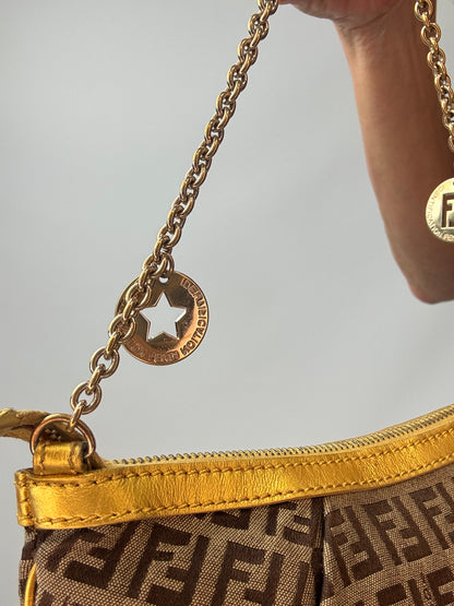 Fendi Zucchino Crystal & Charm Chain Shoulder Bag