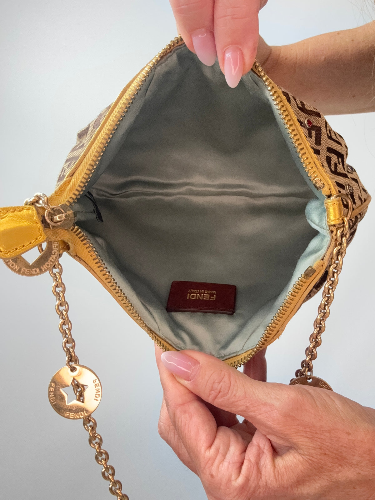 Fendi Zucchino Crystal & Charm Chain Shoulder Bag