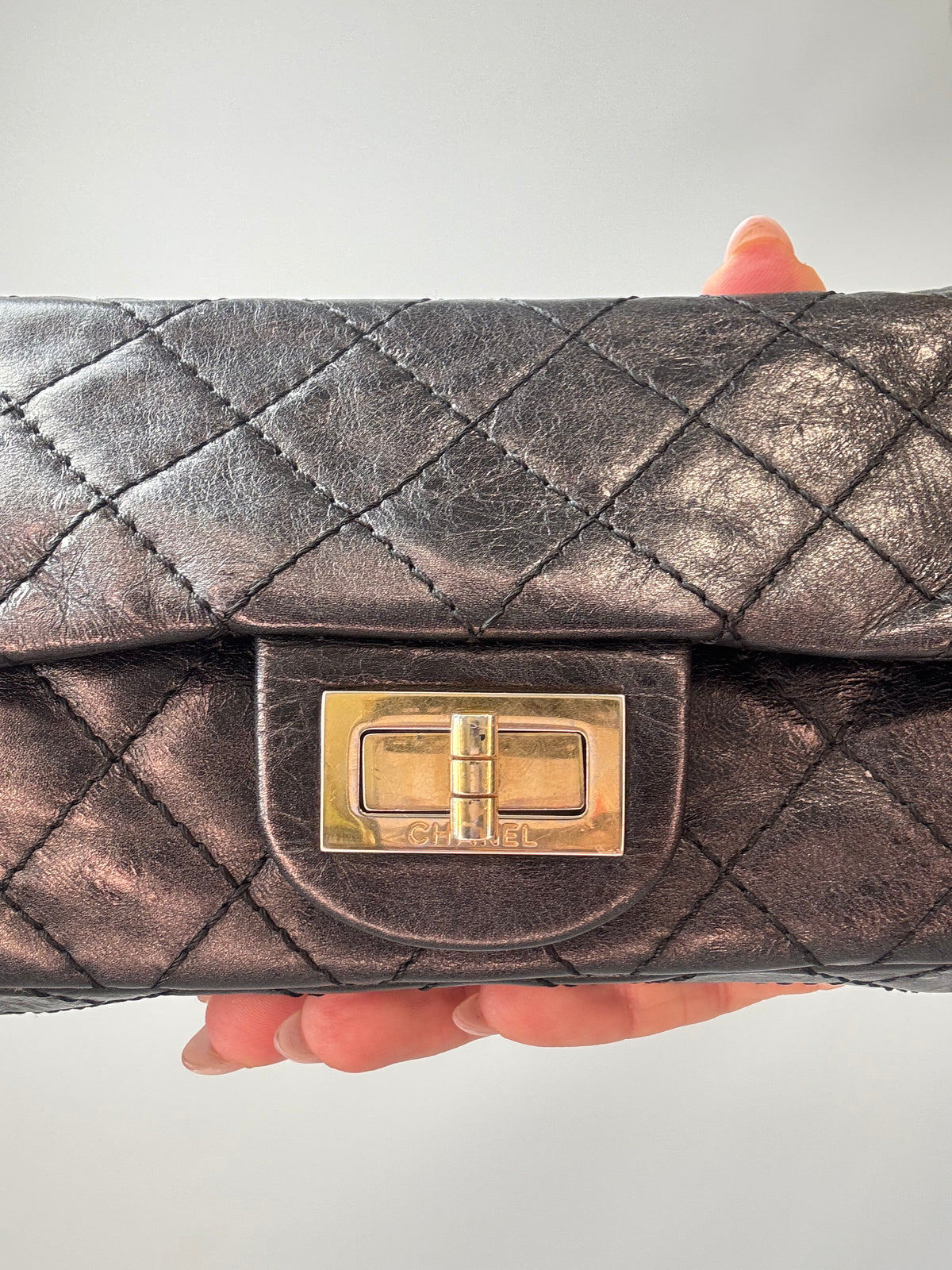 Chanel  2.55 East West Metallic Quilted Flap Bag
