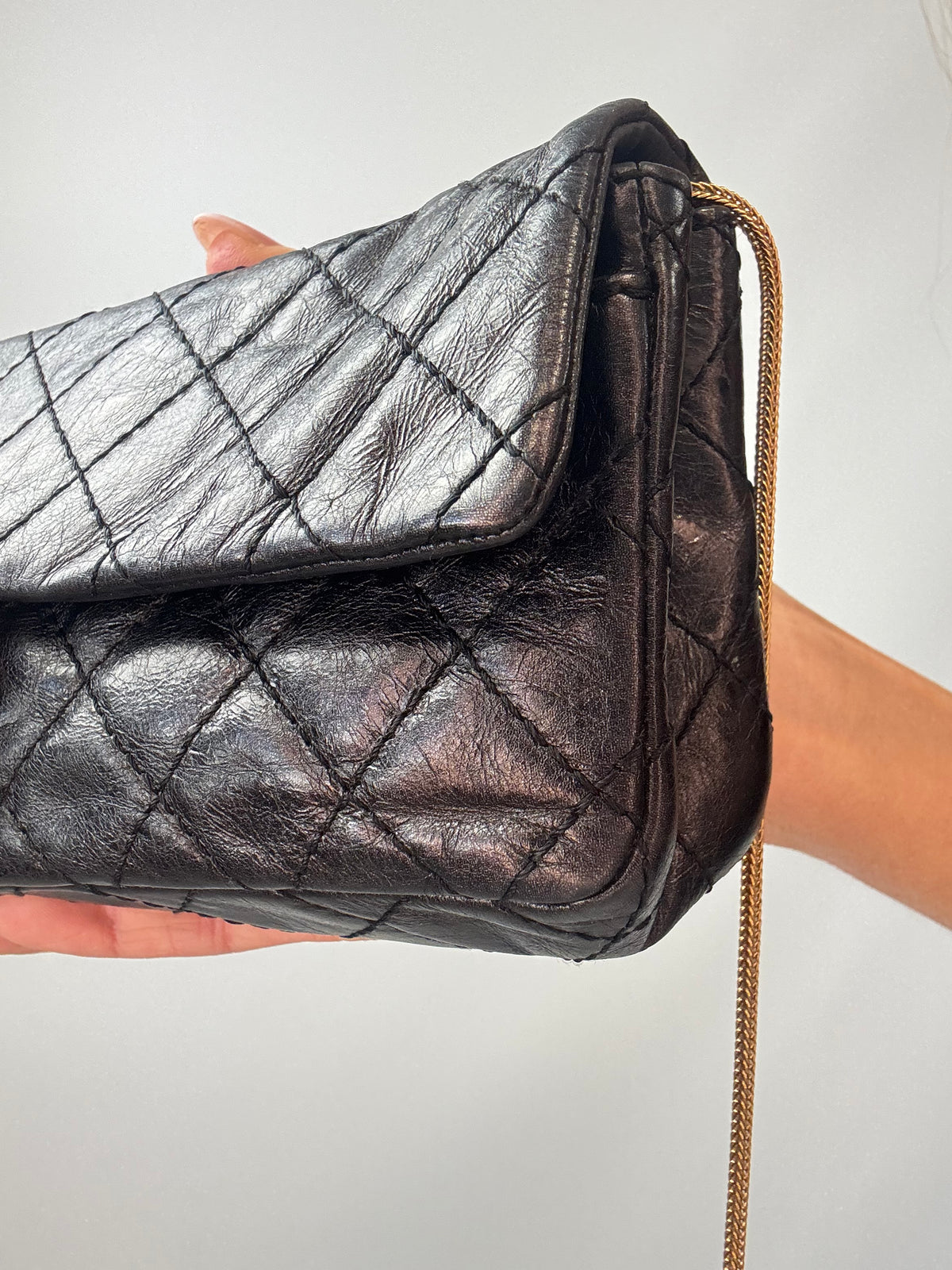 Chanel  2.55 East West Metallic Quilted Flap Bag