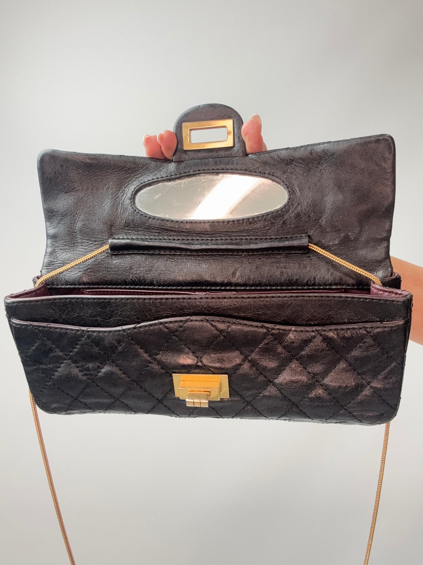 Chanel  2.55 East West Metallic Quilted Flap Bag