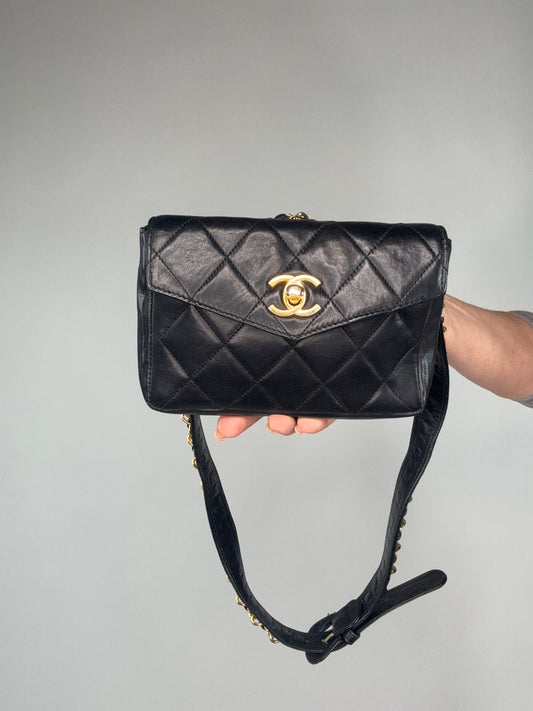 Chanel Vintage Quilted Envelope Belt Bag