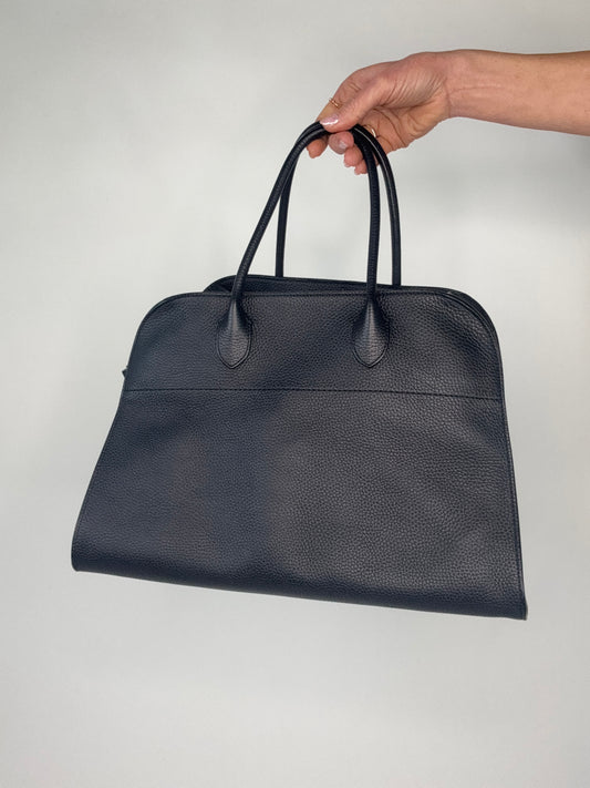 The Row Margaux 15 Dark Navy Grained Leather