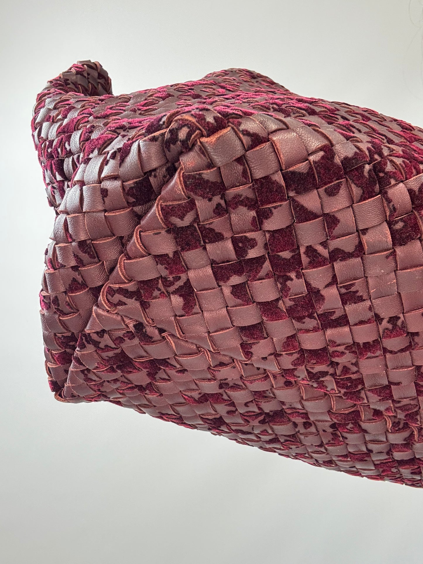 Bottega Veneta Cabat MM Intrecciato Leather & Velvet Tote — Burgundy