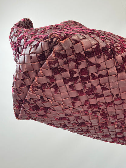 Bottega Veneta Cabat MM Intrecciato Leather & Velvet Tote — Burgundy