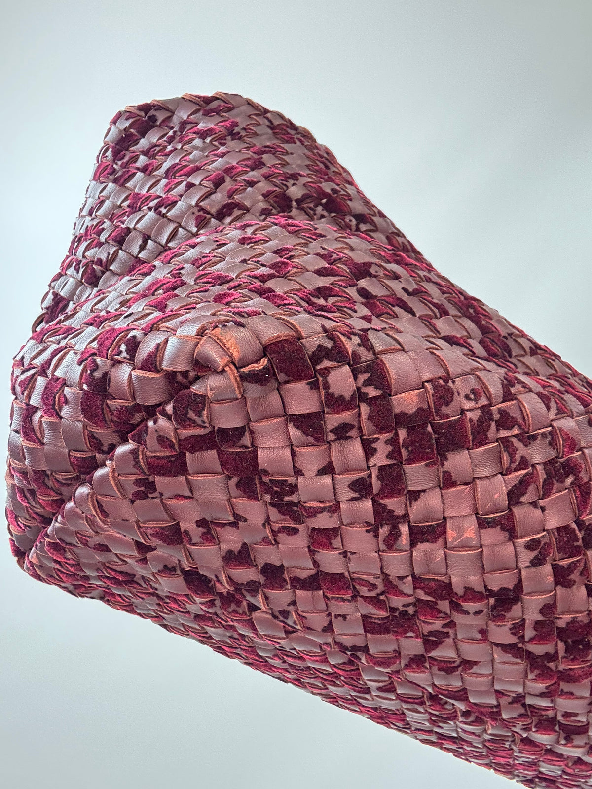 Bottega Veneta Cabat MM Intrecciato Leather & Velvet Tote — Burgundy