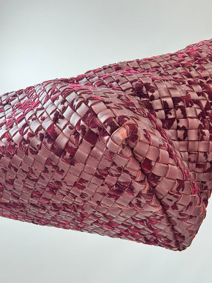 Bottega Veneta Cabat MM Intrecciato Leather & Velvet Tote — Burgundy