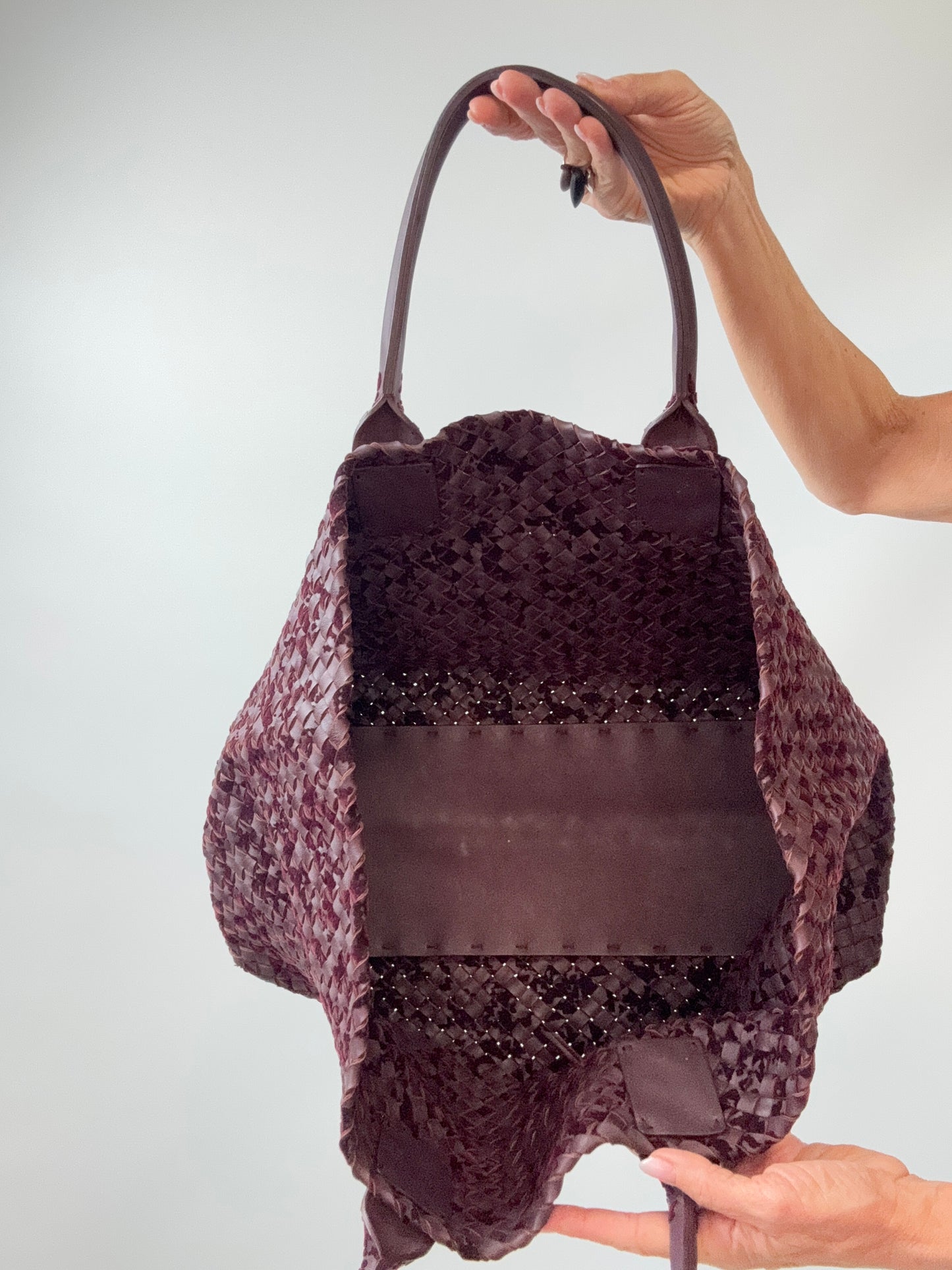 Bottega Veneta Cabat MM Intrecciato Leather & Velvet Tote — Burgundy