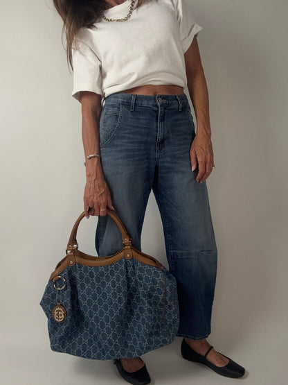 Gucci Denim Monogram Large Sukey Tote