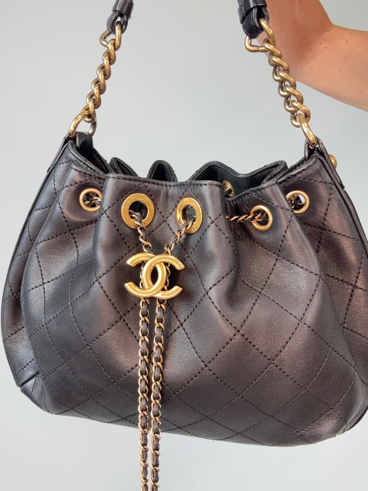 Chanel Quilted Drawstring Bucket