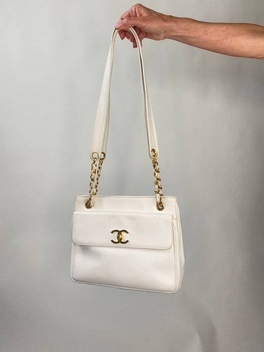 Chanel Rare Caviar Double Sided White Tote