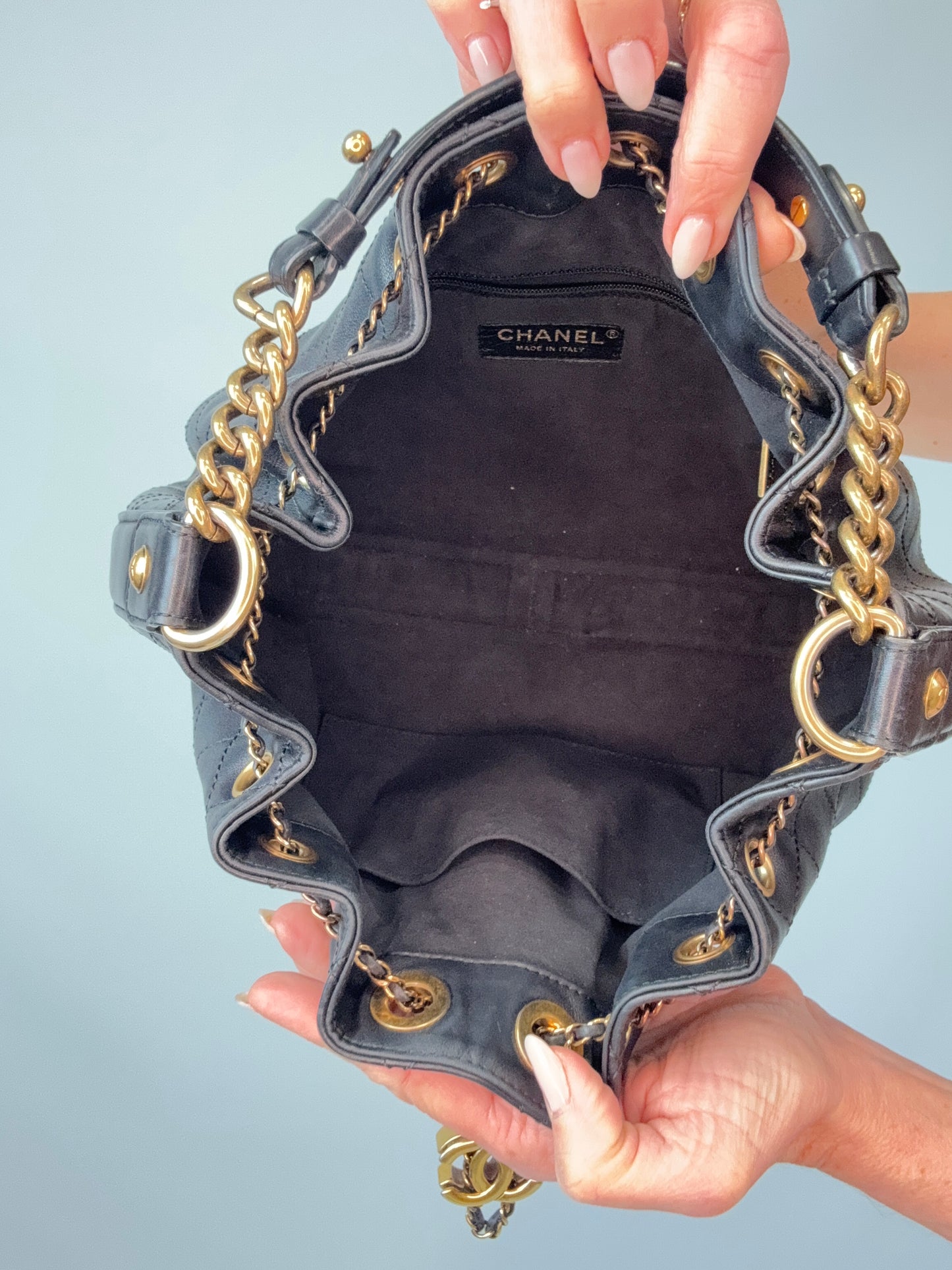 Chanel Quilted Drawstring Bucket