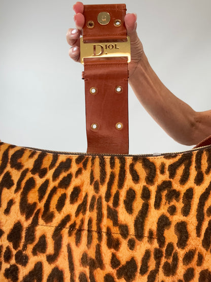 Dior 2004 John Galliano Leopard Calf Hair Street Chic Columbus Shoulder Bag