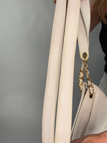 Chanel Rare Caviar Double Sided White Tote