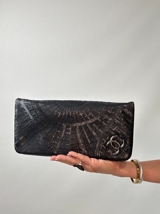 Chanel 2011 Grand Palais Sequin Embroidered Large Flap Clutch