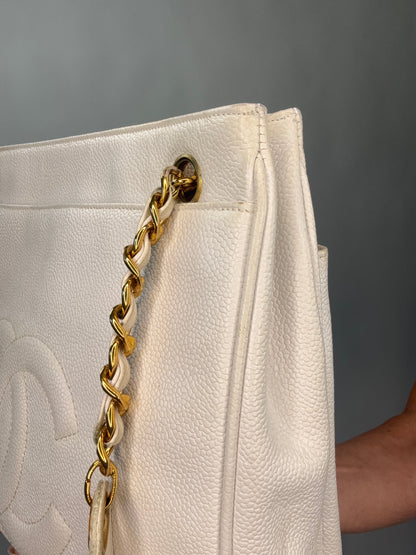Chanel Rare Caviar Double Sided White Tote