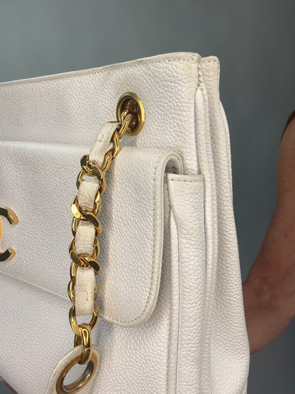 Chanel Rare Caviar Double Sided White Tote