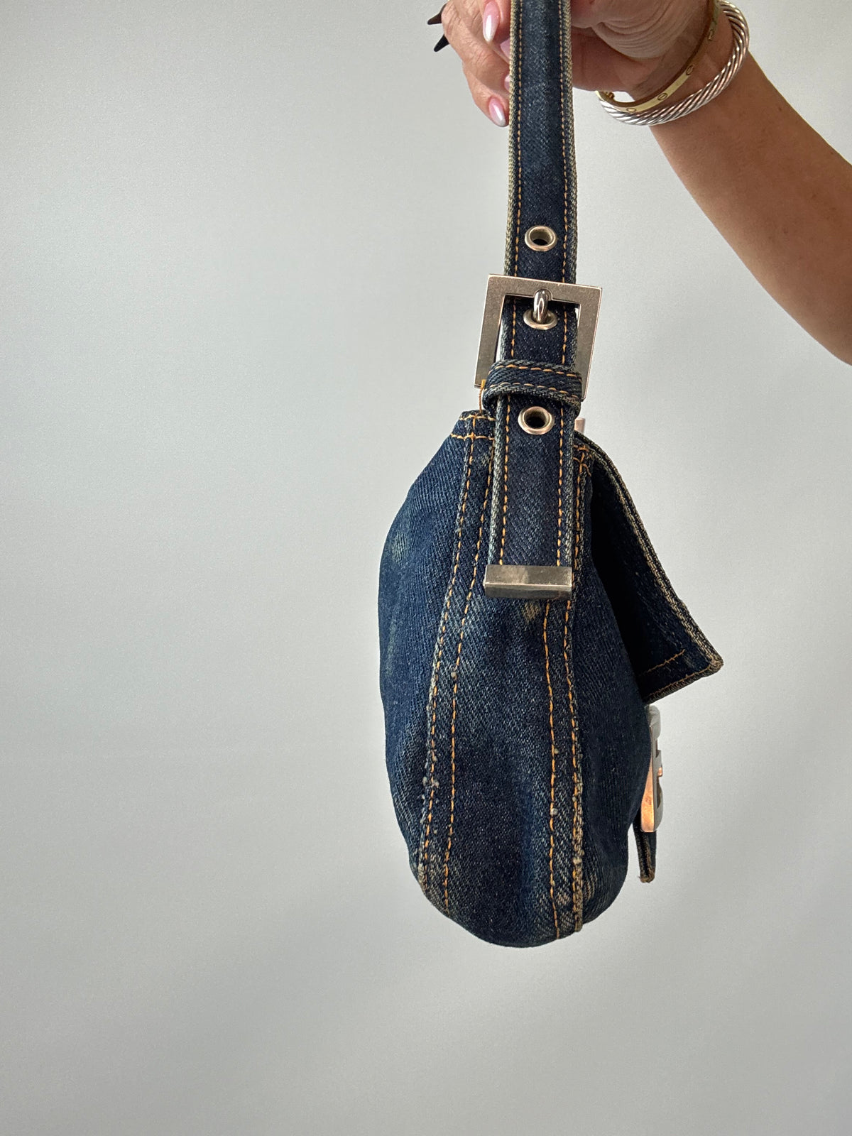 Fendi Vintage Denim Baguette Shoulder Bag — Dark Indigo