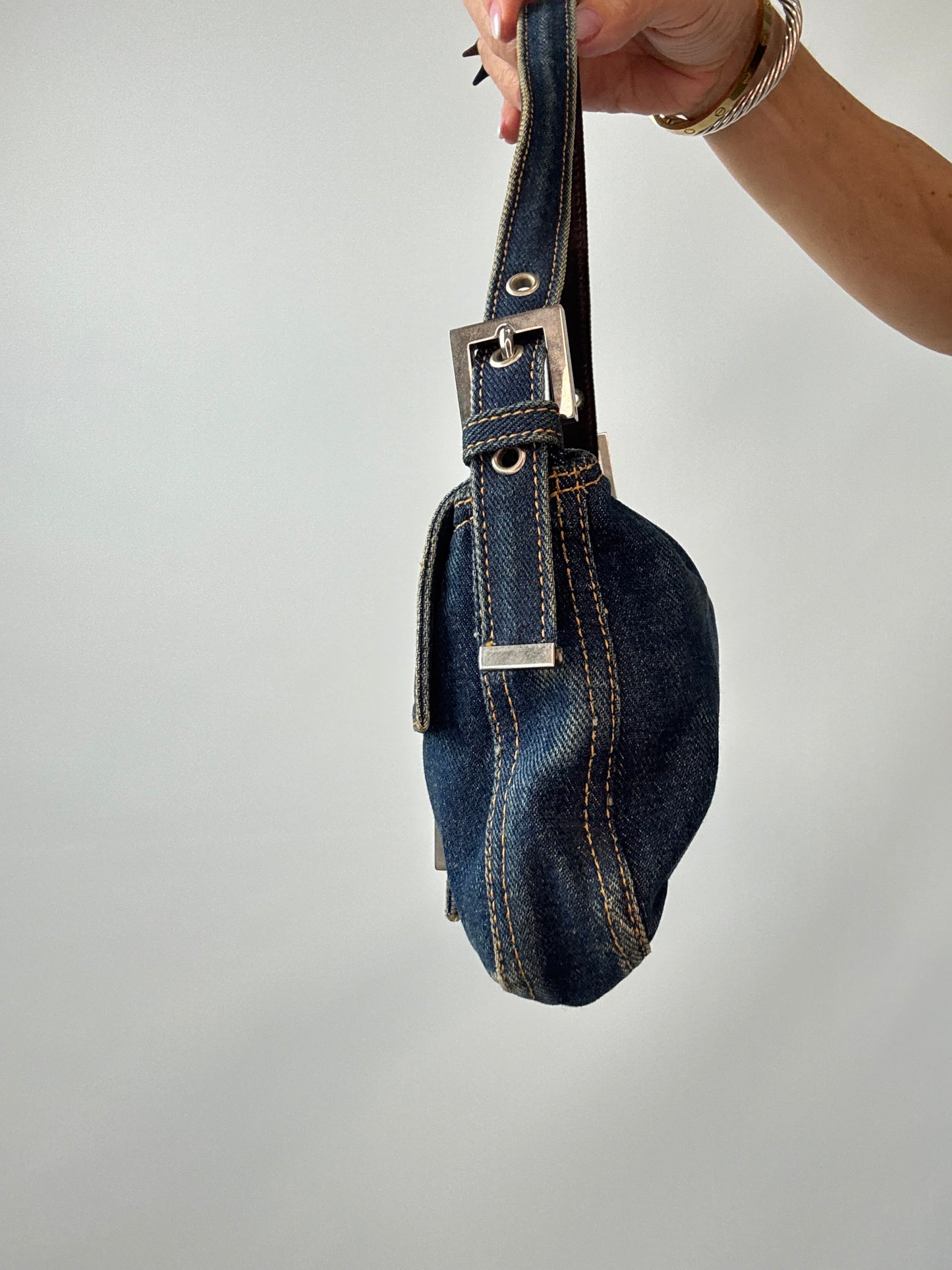 Fendi Vintage Denim Baguette Shoulder Bag — Dark Indigo