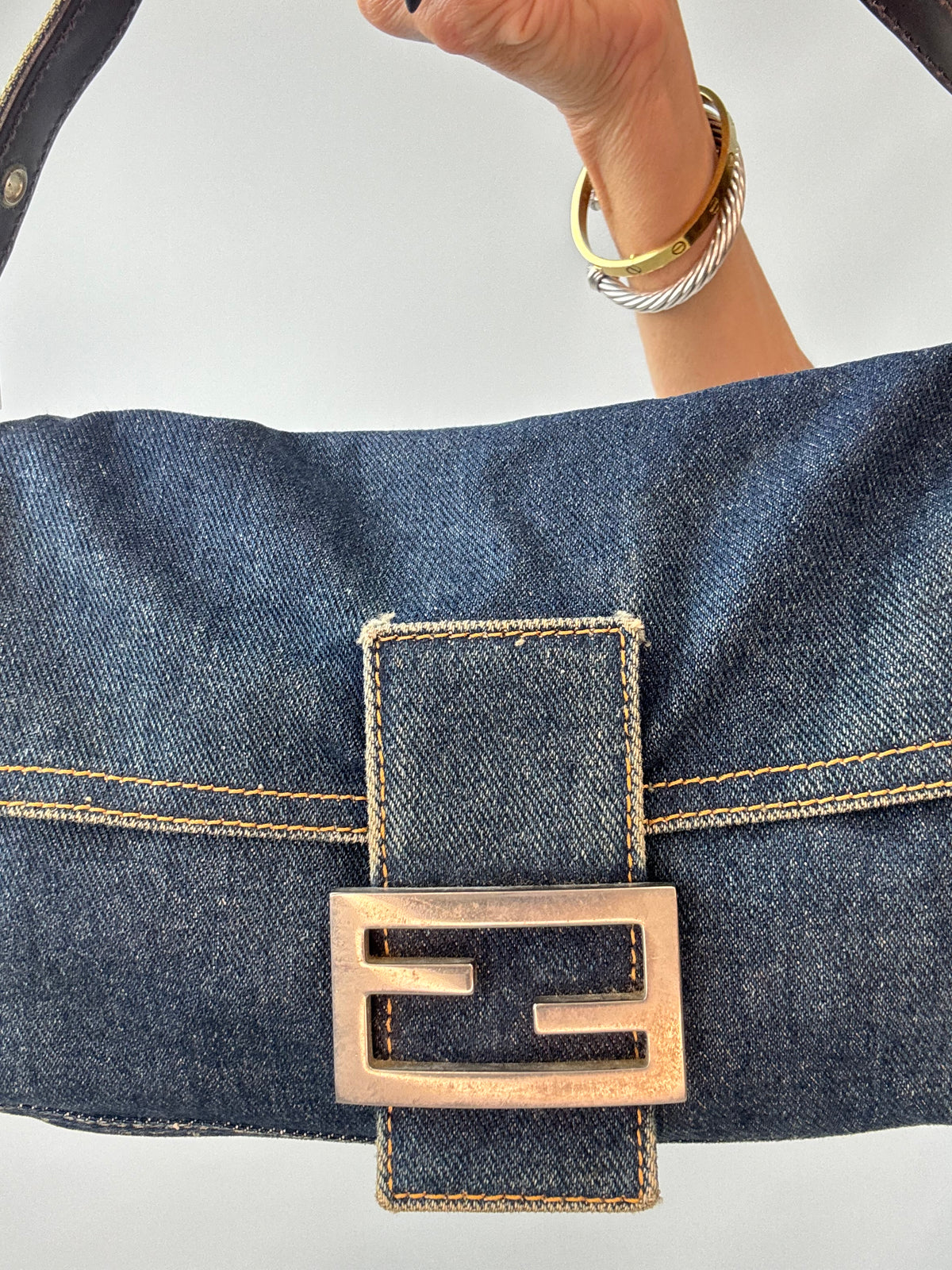 Fendi Vintage Denim Baguette Shoulder Bag — Dark Indigo