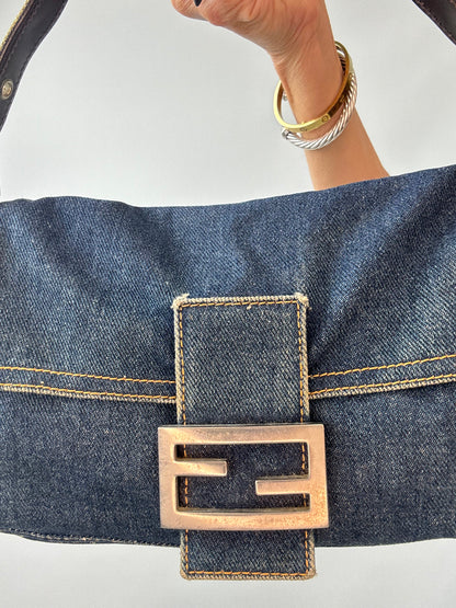 Fendi Vintage Denim Baguette Shoulder Bag — Dark Indigo