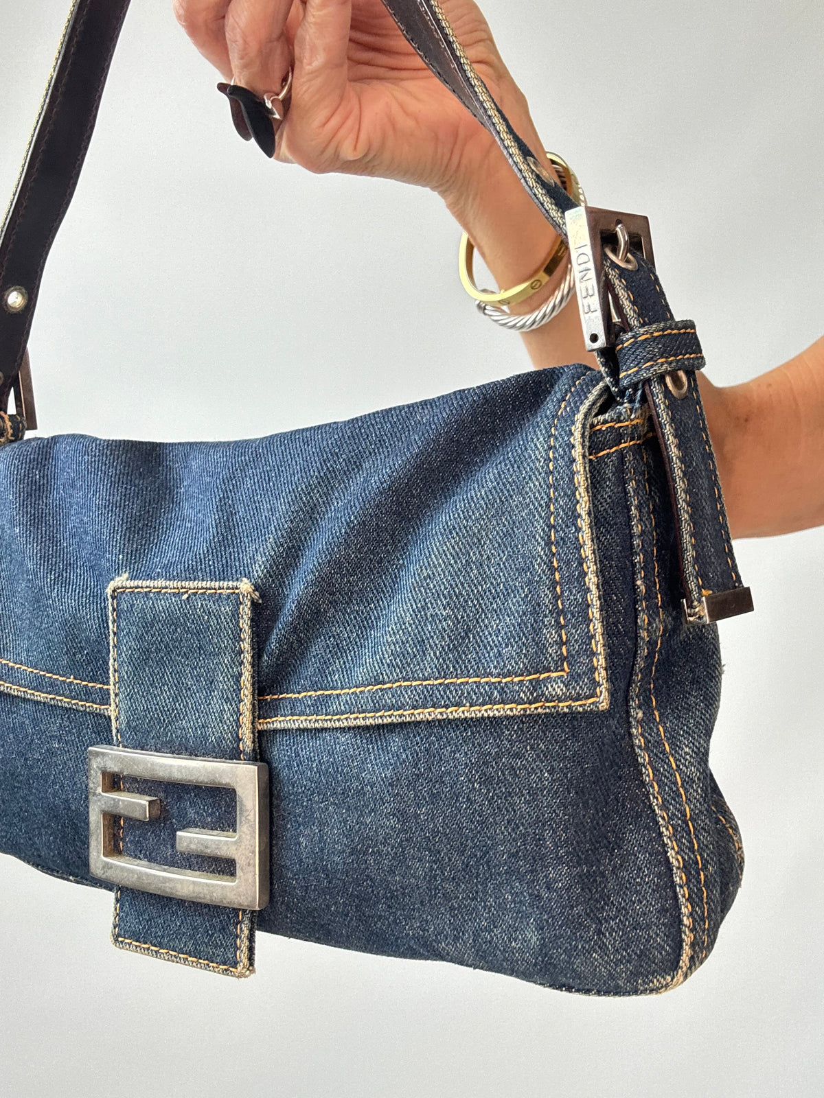 Fendi Vintage Denim Baguette Shoulder Bag — Dark Indigo