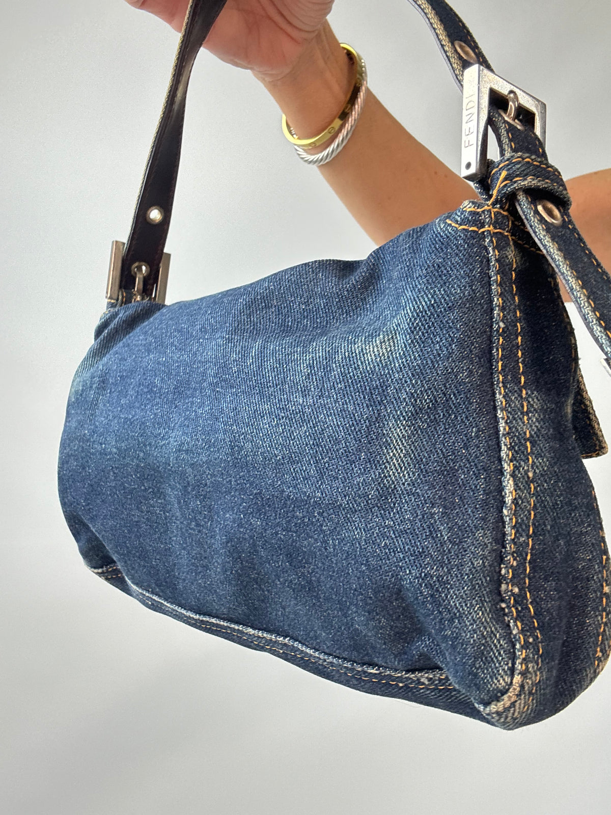 Fendi Vintage Denim Baguette Shoulder Bag — Dark Indigo
