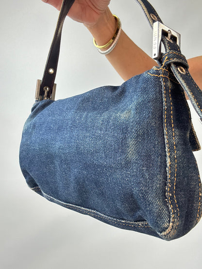 Fendi Vintage Denim Baguette Shoulder Bag — Dark Indigo