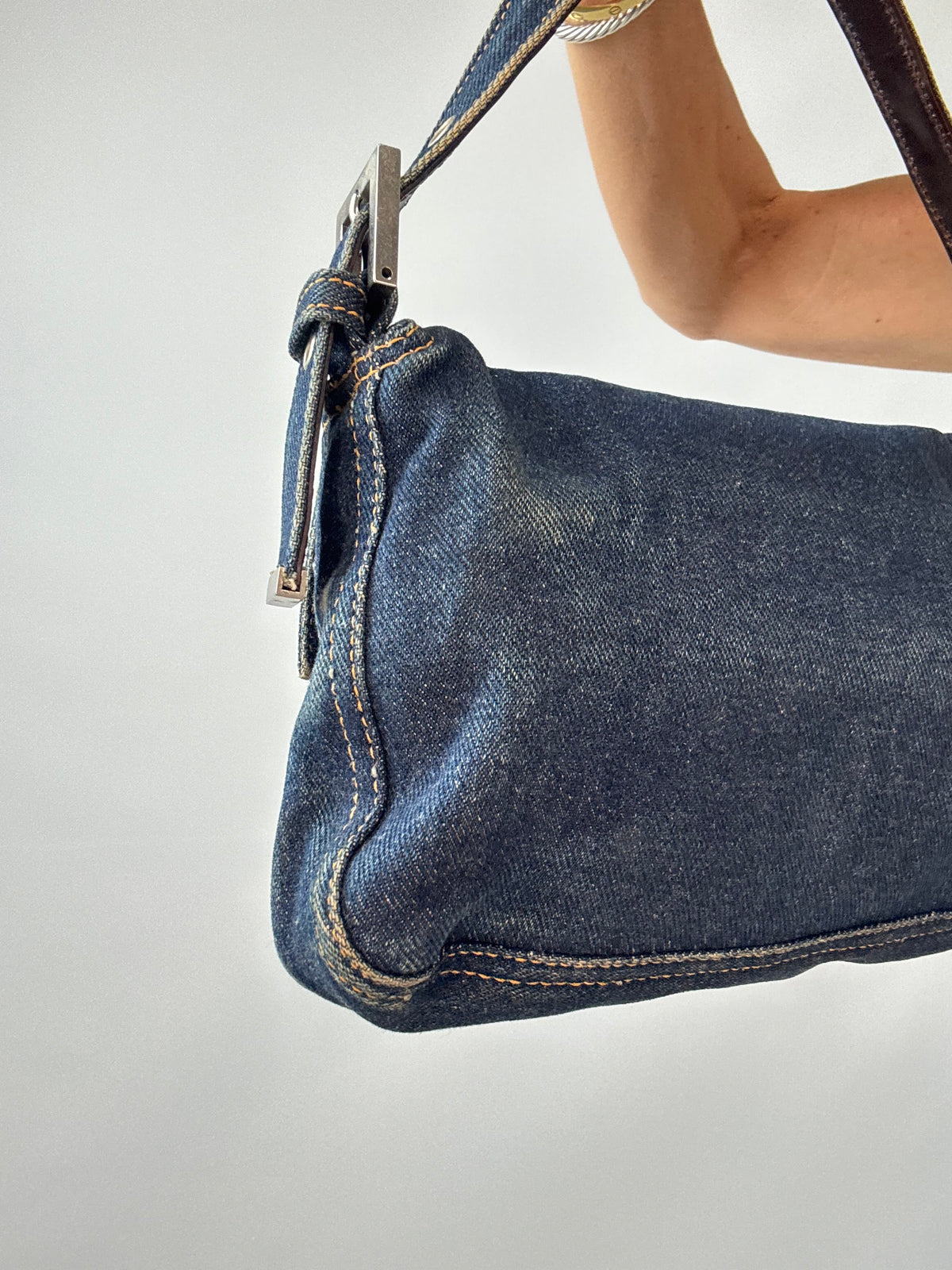 Fendi Vintage Denim Baguette Shoulder Bag — Dark Indigo