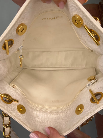 Chanel Rare Caviar Double Sided White Tote