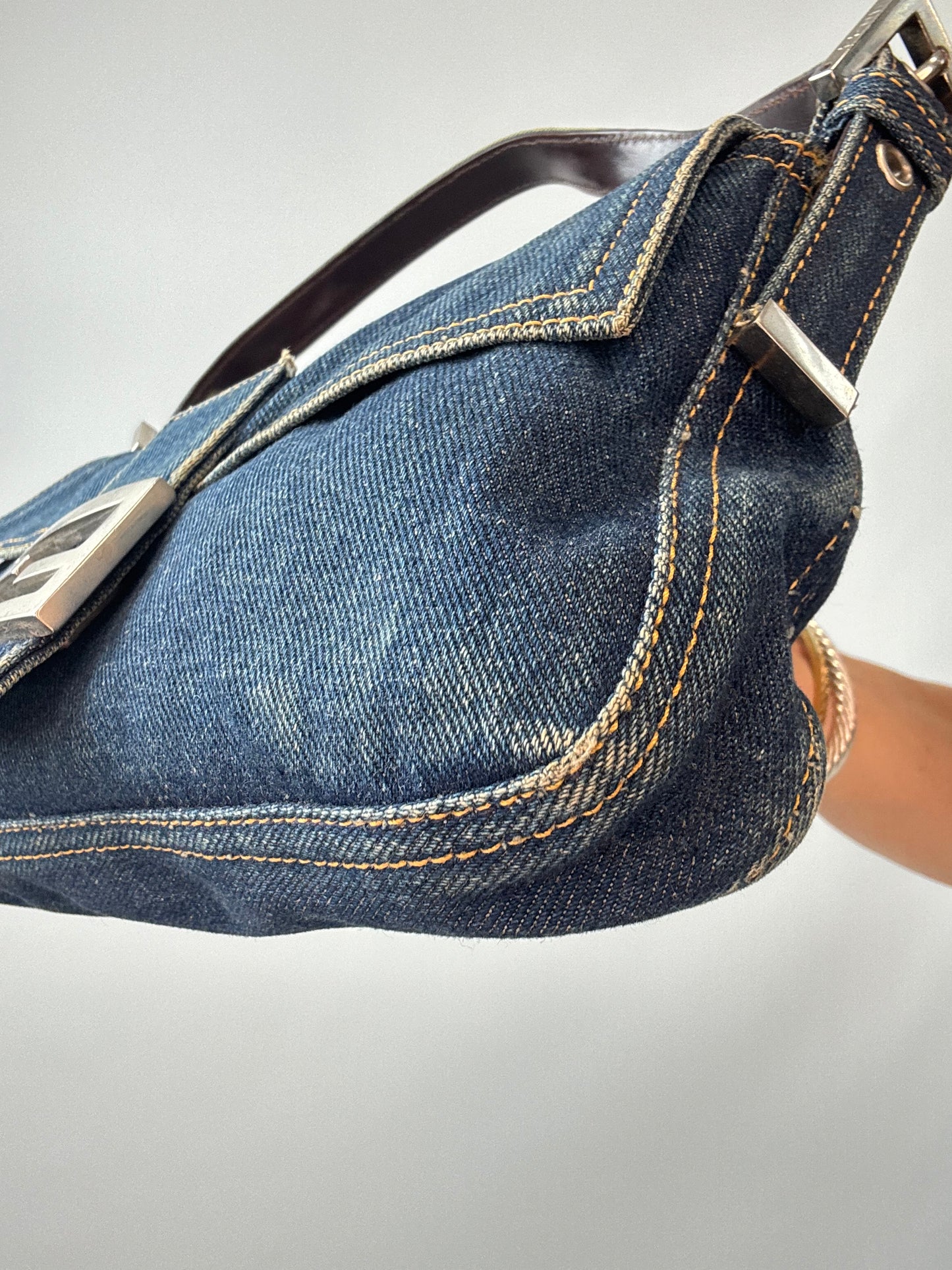Fendi Vintage Denim Baguette Shoulder Bag — Dark Indigo