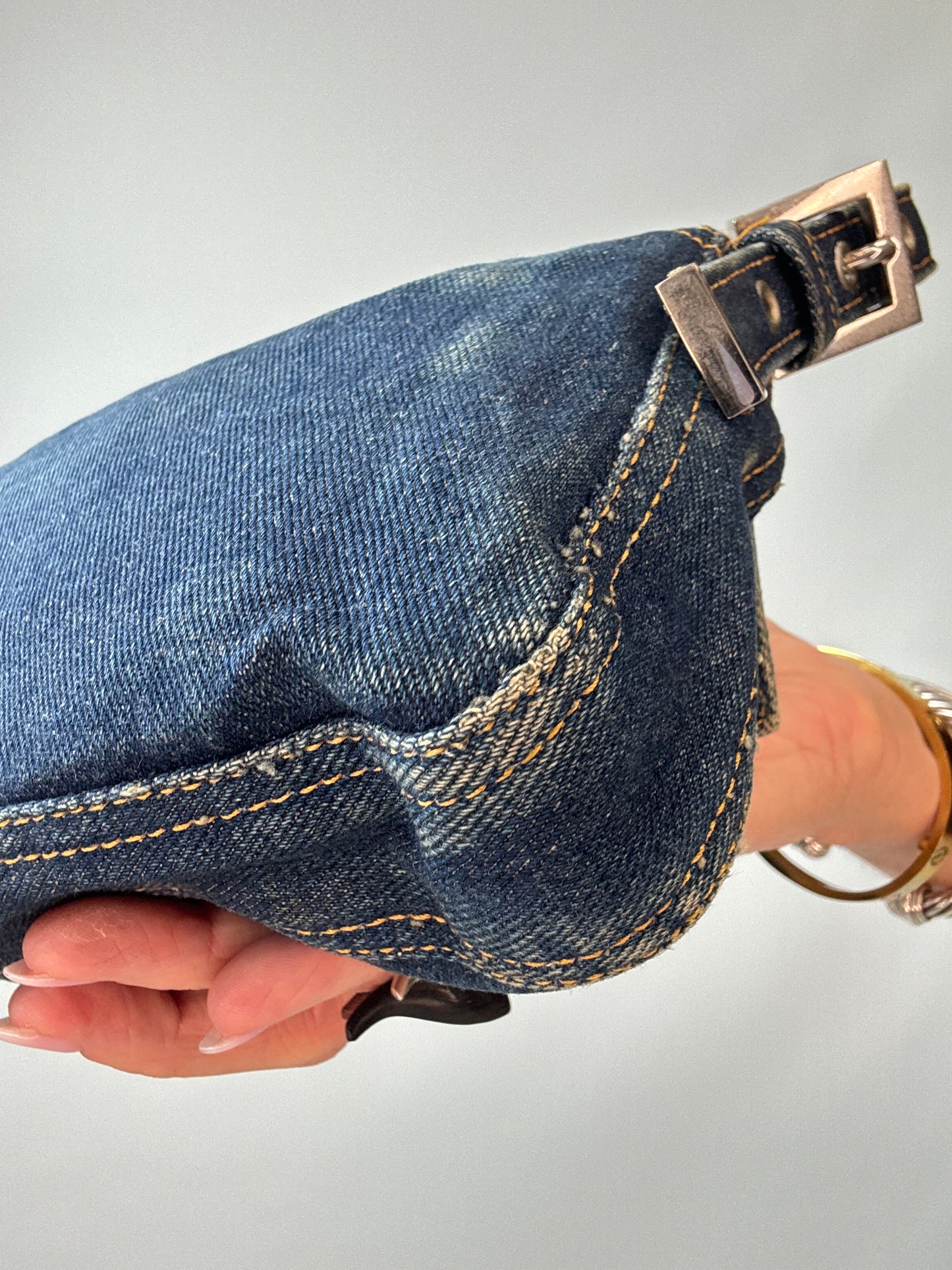 Fendi Vintage Denim Baguette Shoulder Bag — Dark Indigo