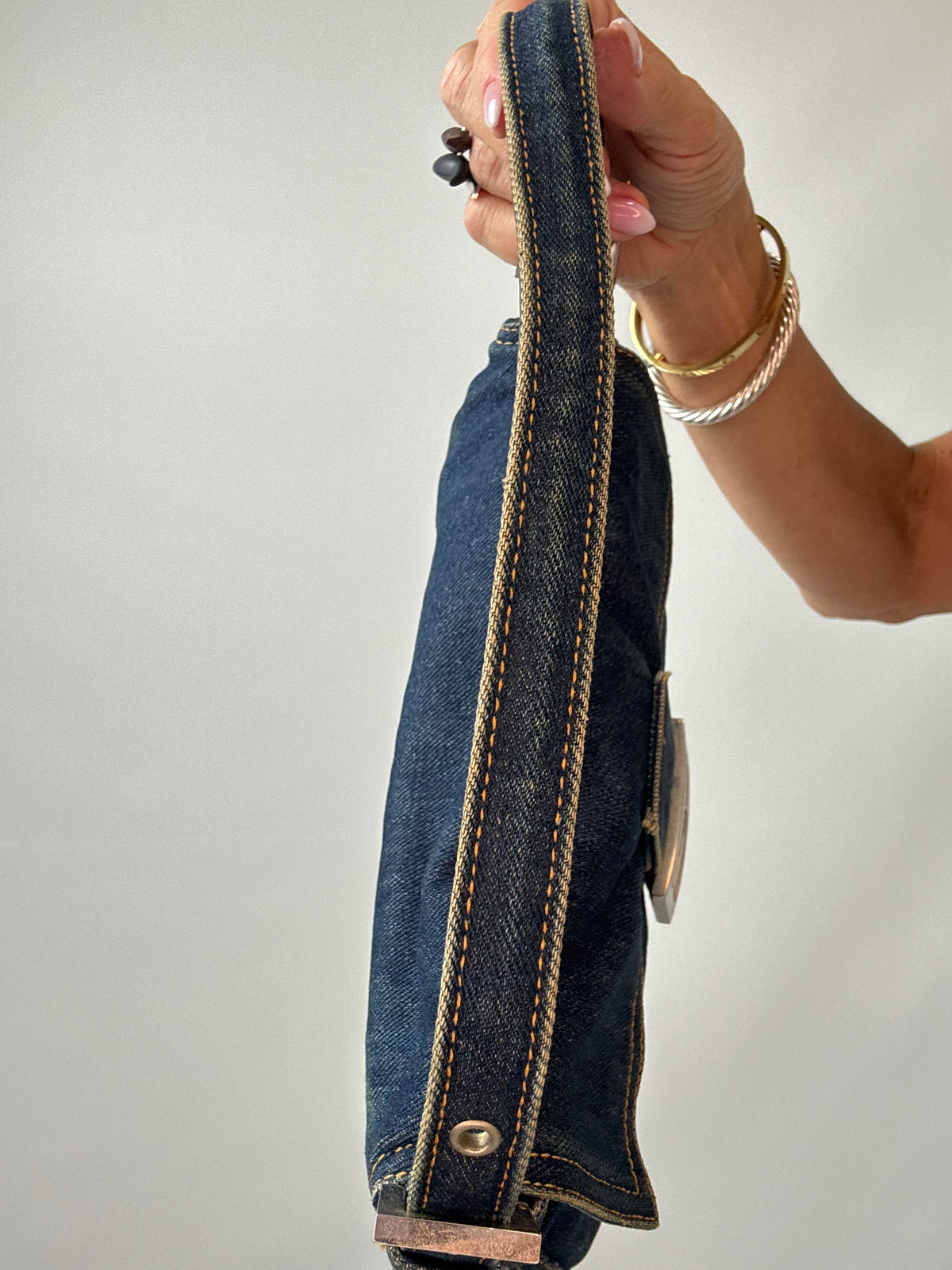Fendi Vintage Denim Baguette Shoulder Bag — Dark Indigo