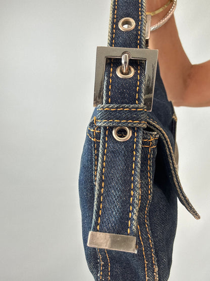 Fendi Vintage Denim Baguette Shoulder Bag — Dark Indigo