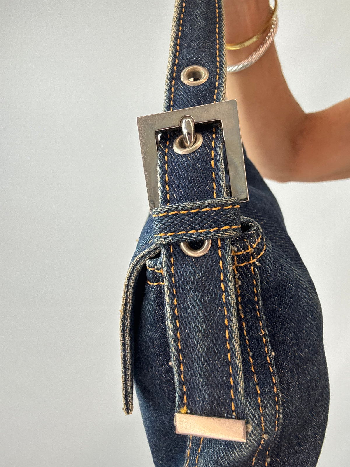 Fendi Vintage Denim Baguette Shoulder Bag — Dark Indigo