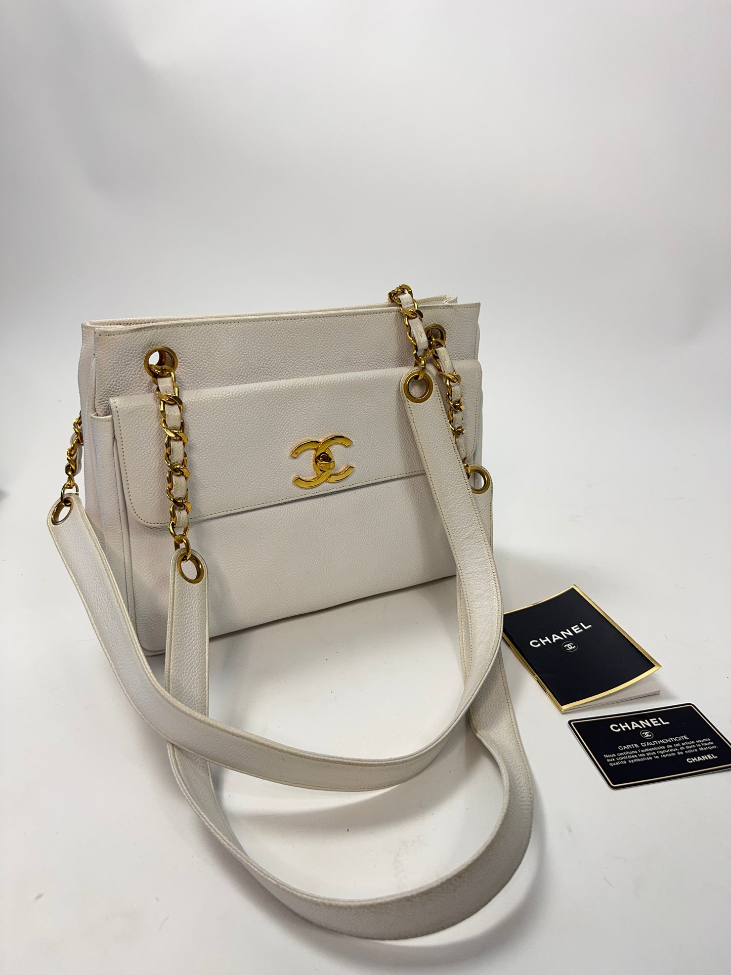 Chanel Rare Caviar Double Sided White Tote