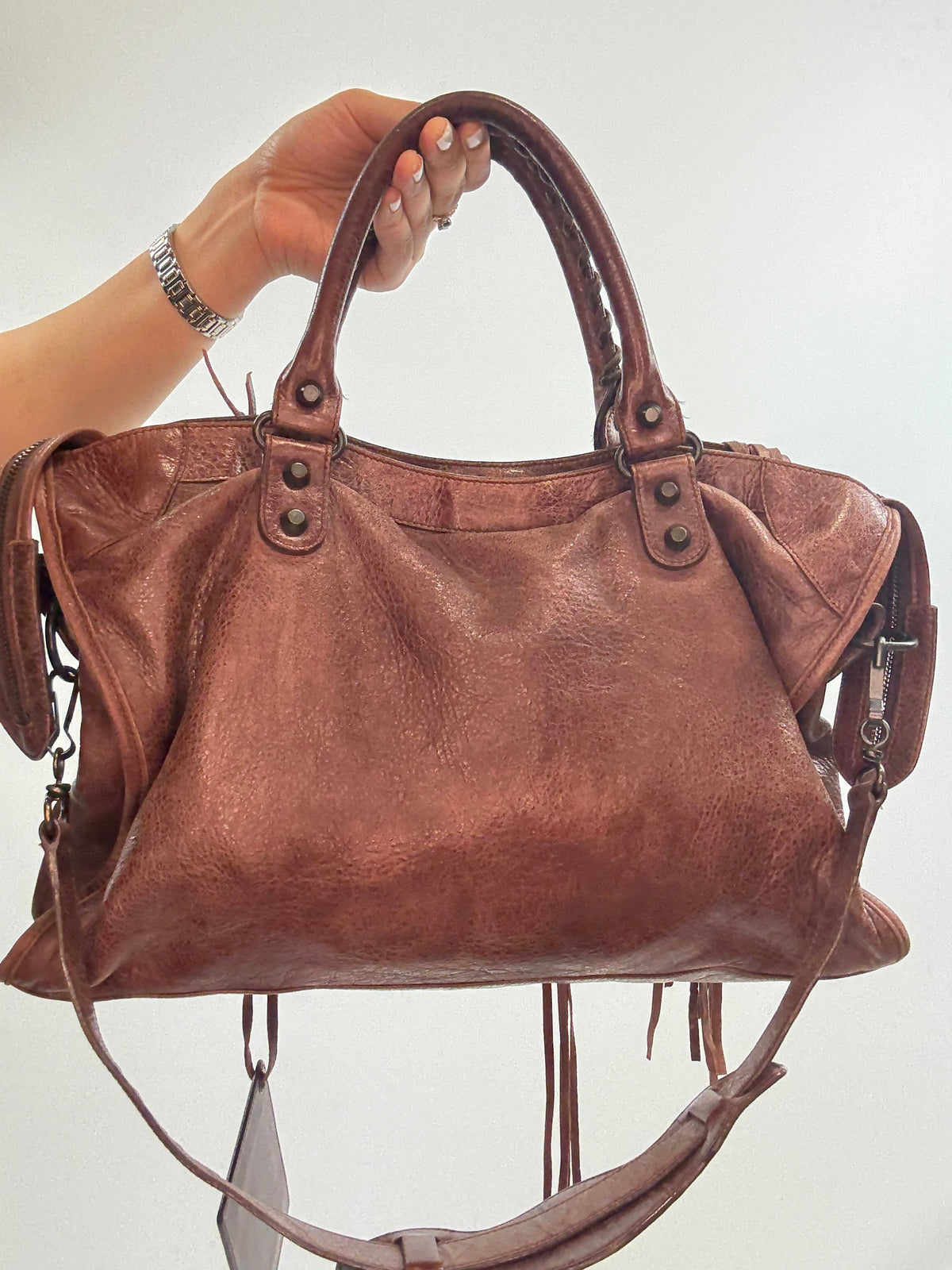Balenciaga Classic City Leather Bag — Reddish Brown.
