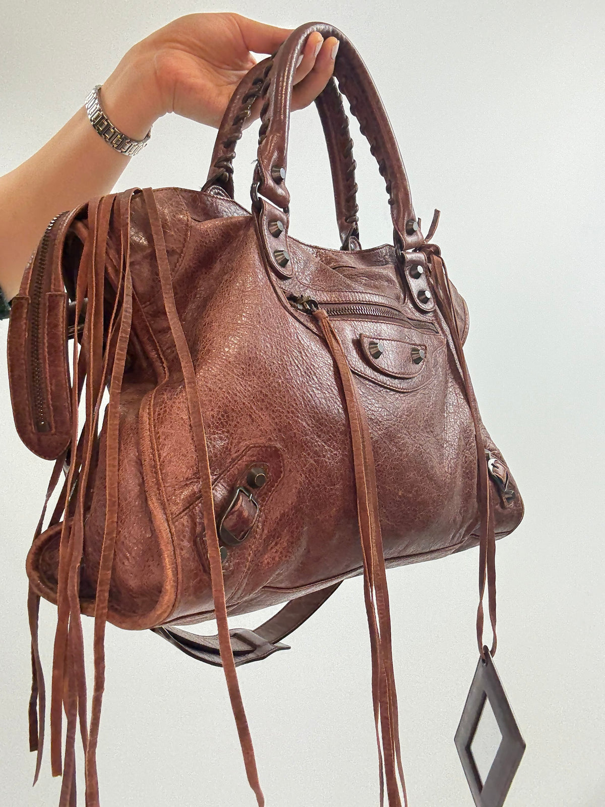Balenciaga Classic City Leather Bag — Reddish Brown.