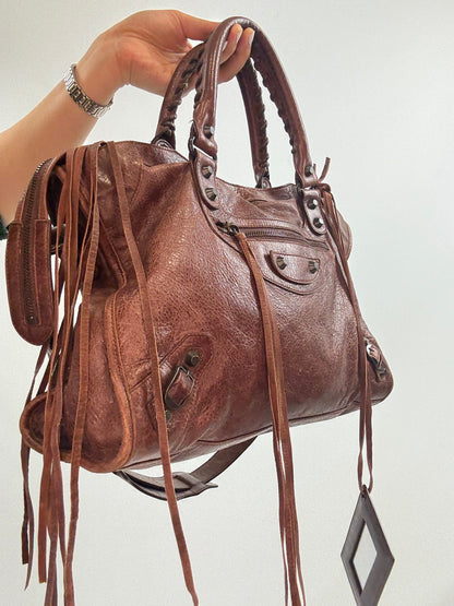 Balenciaga Classic City Leather Bag — Reddish Brown.