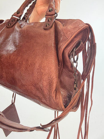 Balenciaga Classic City Leather Bag — Reddish Brown.