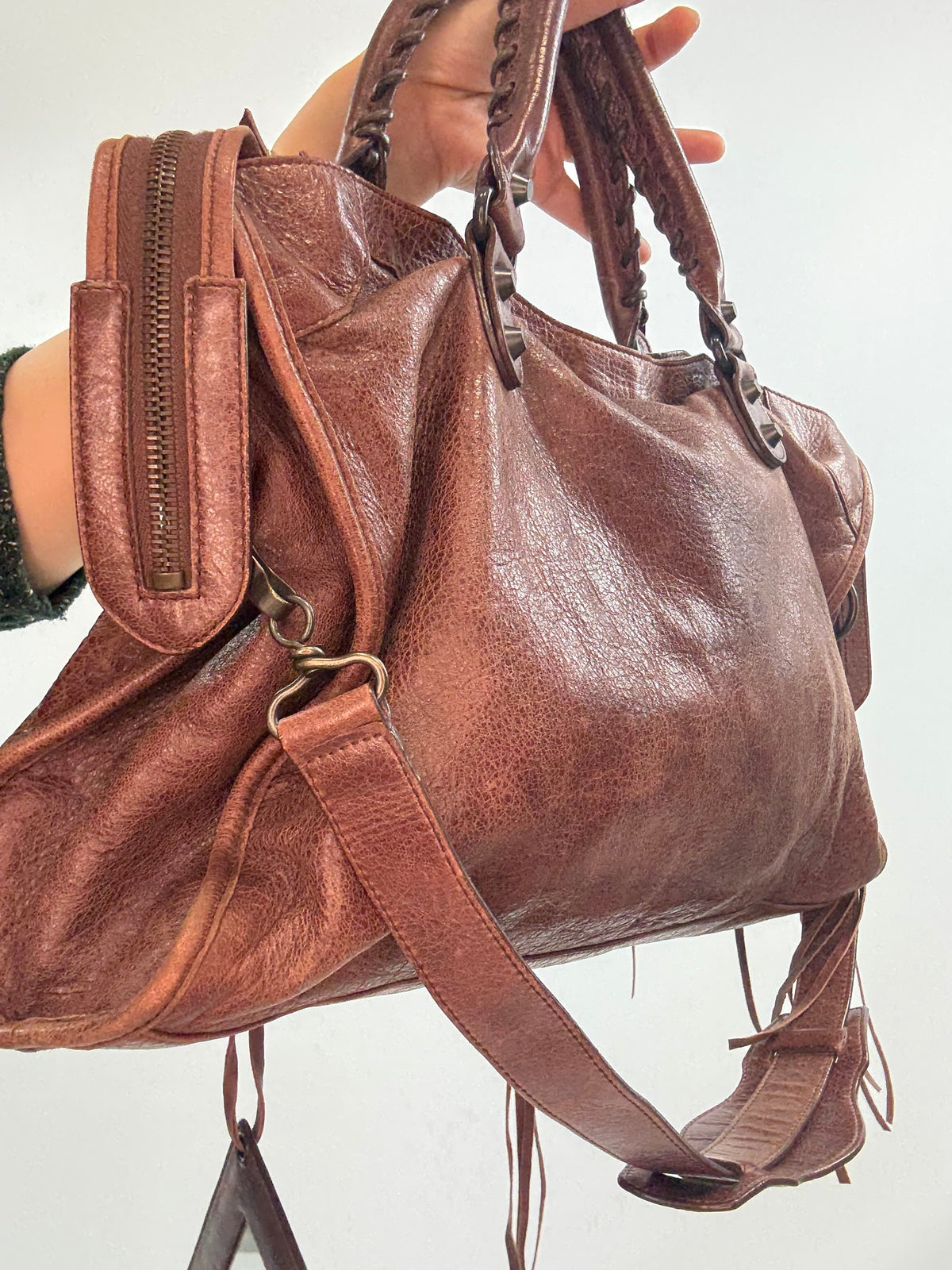Balenciaga Classic City Leather Bag — Reddish Brown.