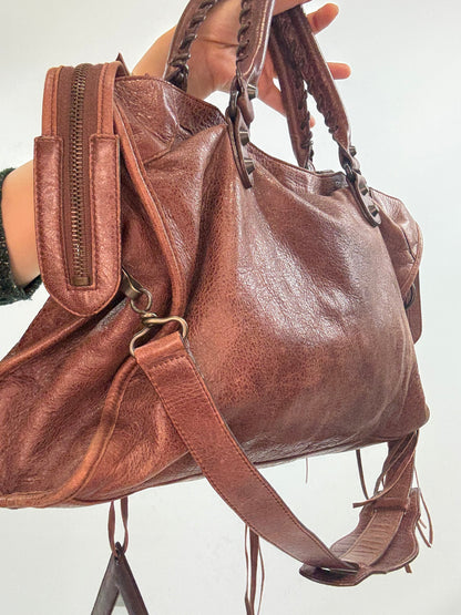Balenciaga Classic City Leather Bag — Reddish Brown.