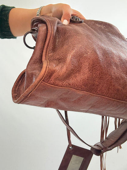 Balenciaga Classic City Leather Bag — Reddish Brown.