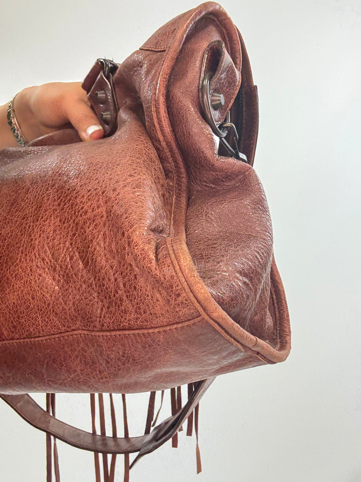 Balenciaga Classic City Leather Bag — Reddish Brown.